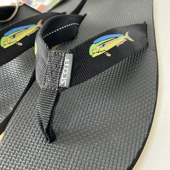 Scott Hawaii Mens 13 Hokulea Flip Flop Black Mahi Fish Rubber Boating Sandals - Picture 8 of 10